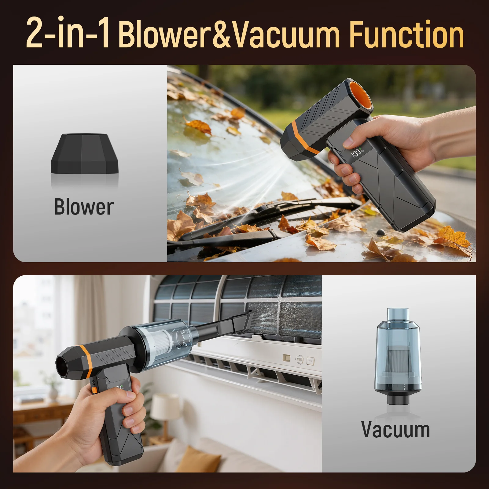 Compressed Air Duster Cordless Leaf Blower, 180000RPM Brushless Motor Violent TurboFan, Electric Air Turbo Duster Blower, 4 Gears Adjustable with LED Light Electric Air Blower for PC, Keyboard, Electronics and Outdoor, Workbench - Image 5
