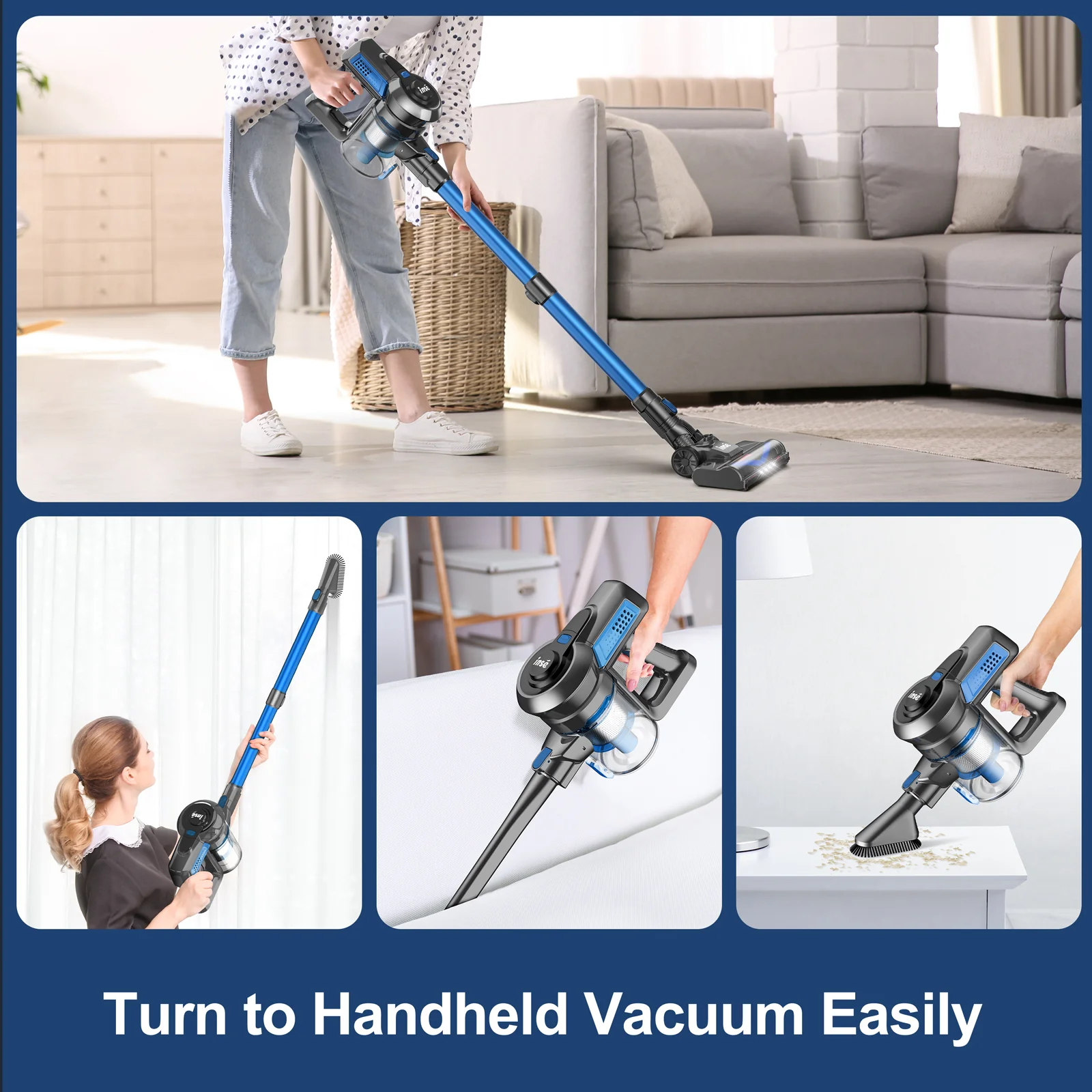 INSE Cordless Vacuum Cleaner,6 in 1 Powerful Stick Handheld Vacuum,25Kpa Vacuum Cleaner,45min Runtime,Lightweight Cordless Stick Vacuum for Hard Floor Carpet Pet Hair,N670 - Image 11