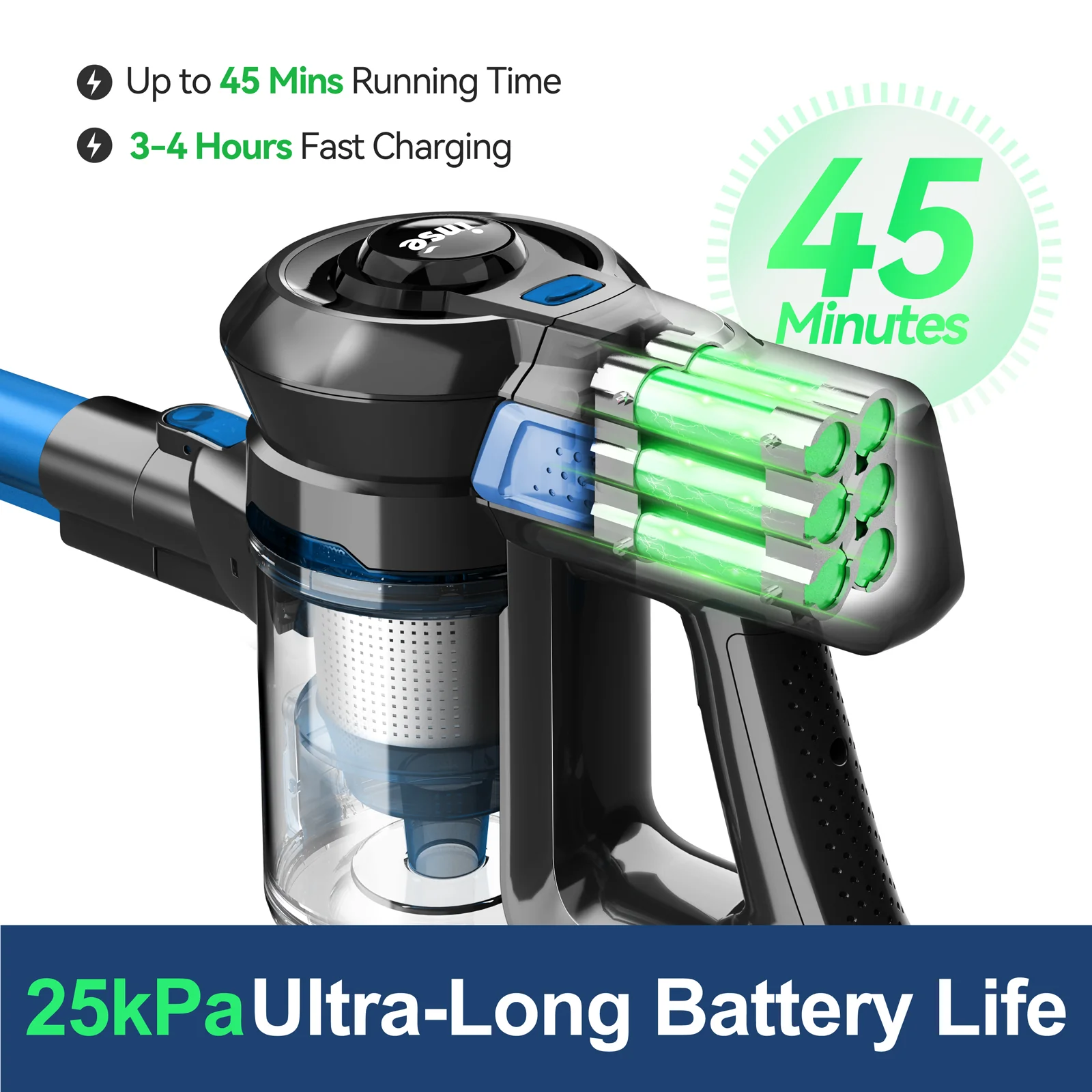 INSE Cordless Vacuum Cleaner,6 in 1 Powerful Stick Handheld Vacuum,25Kpa Vacuum Cleaner,45min Runtime,Lightweight Cordless Stick Vacuum for Hard Floor Carpet Pet Hair,N670 - Image 5