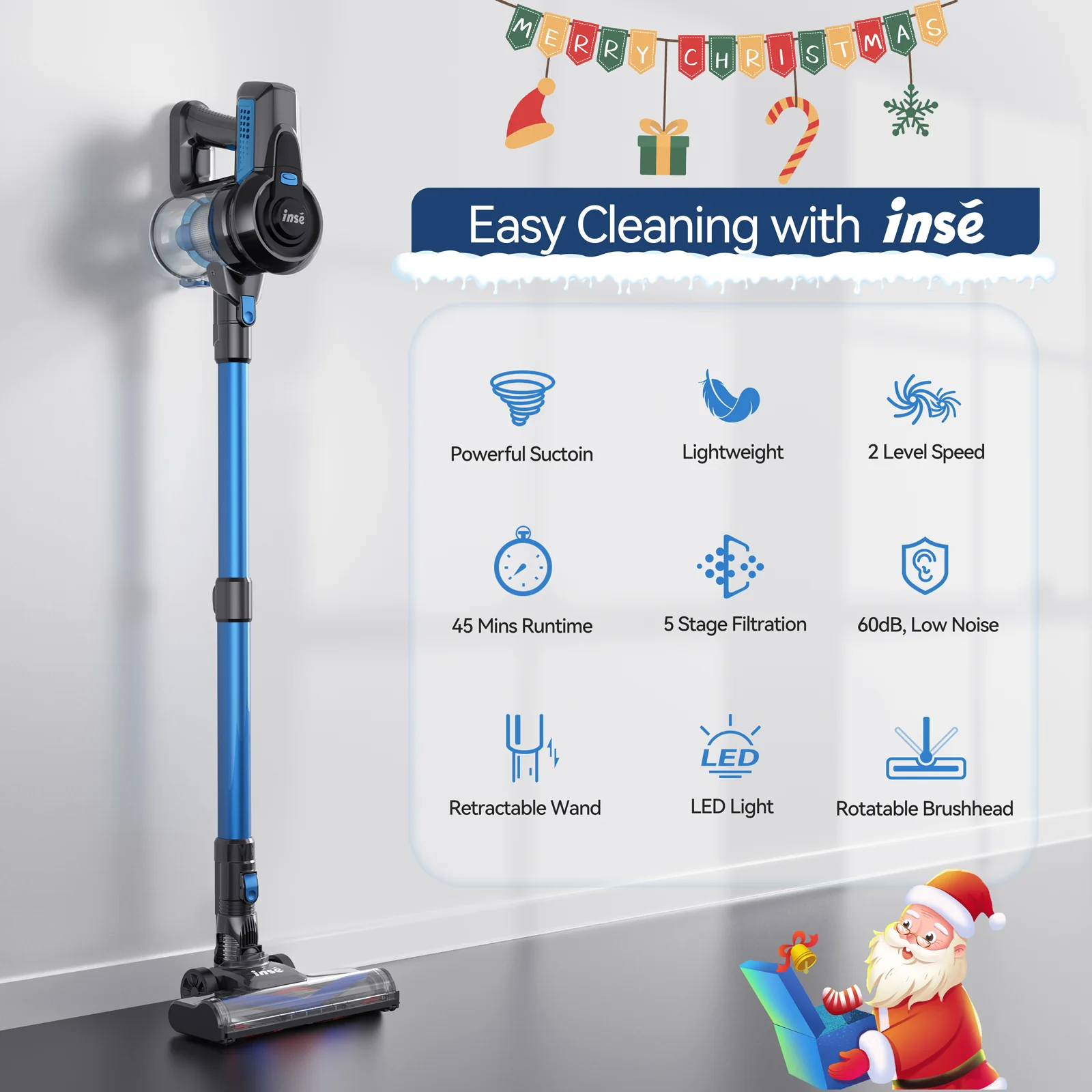 INSE Cordless Vacuum Cleaner,6 in 1 Powerful Stick Handheld Vacuum,25Kpa Vacuum Cleaner,45min Runtime,Lightweight Cordless Stick Vacuum for Hard Floor Carpet Pet Hair,N670 - Image 6