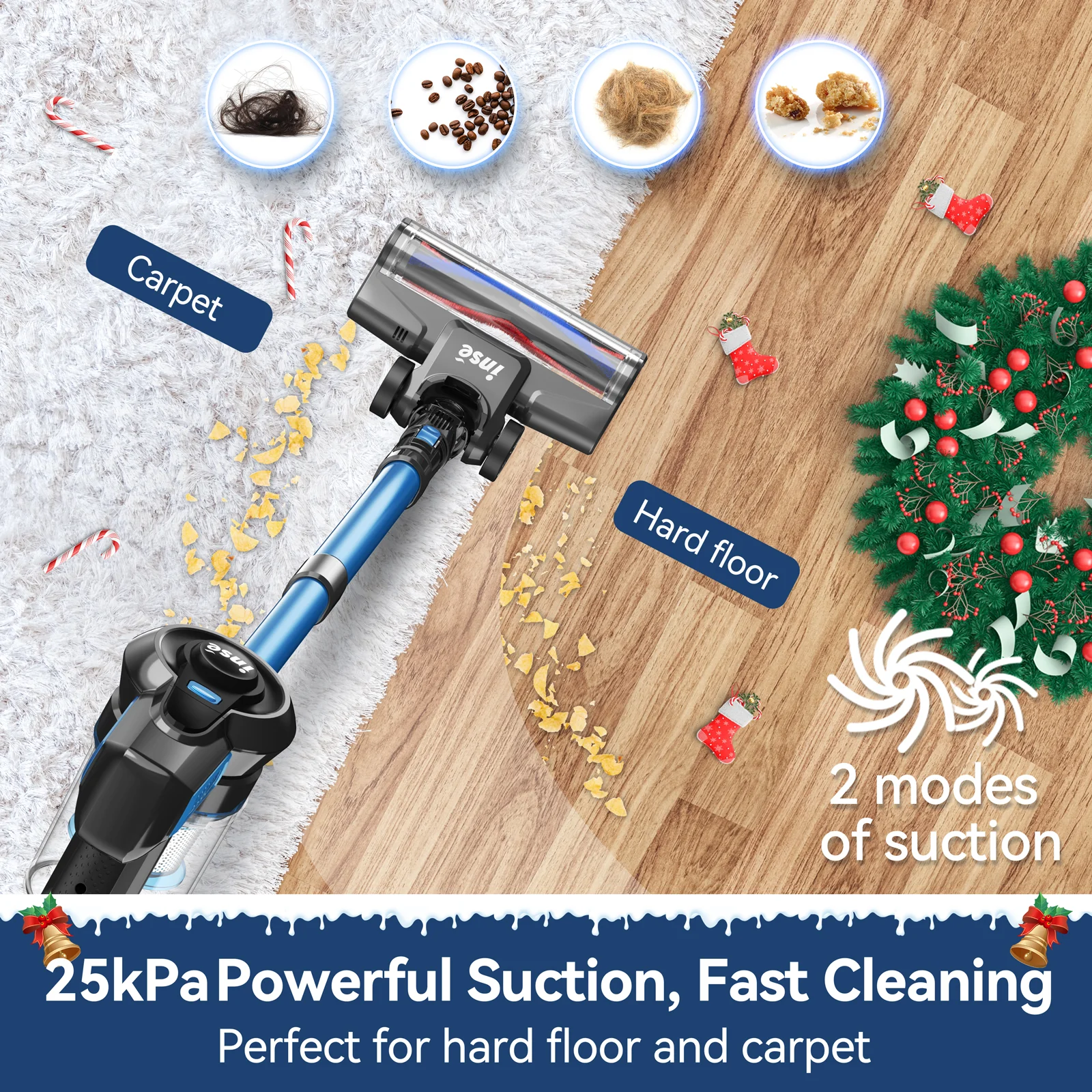INSE Cordless Vacuum Cleaner,6 in 1 Powerful Stick Handheld Vacuum,25Kpa Vacuum Cleaner,45min Runtime,Lightweight Cordless Stick Vacuum for Hard Floor Carpet Pet Hair,N670 - Image 7