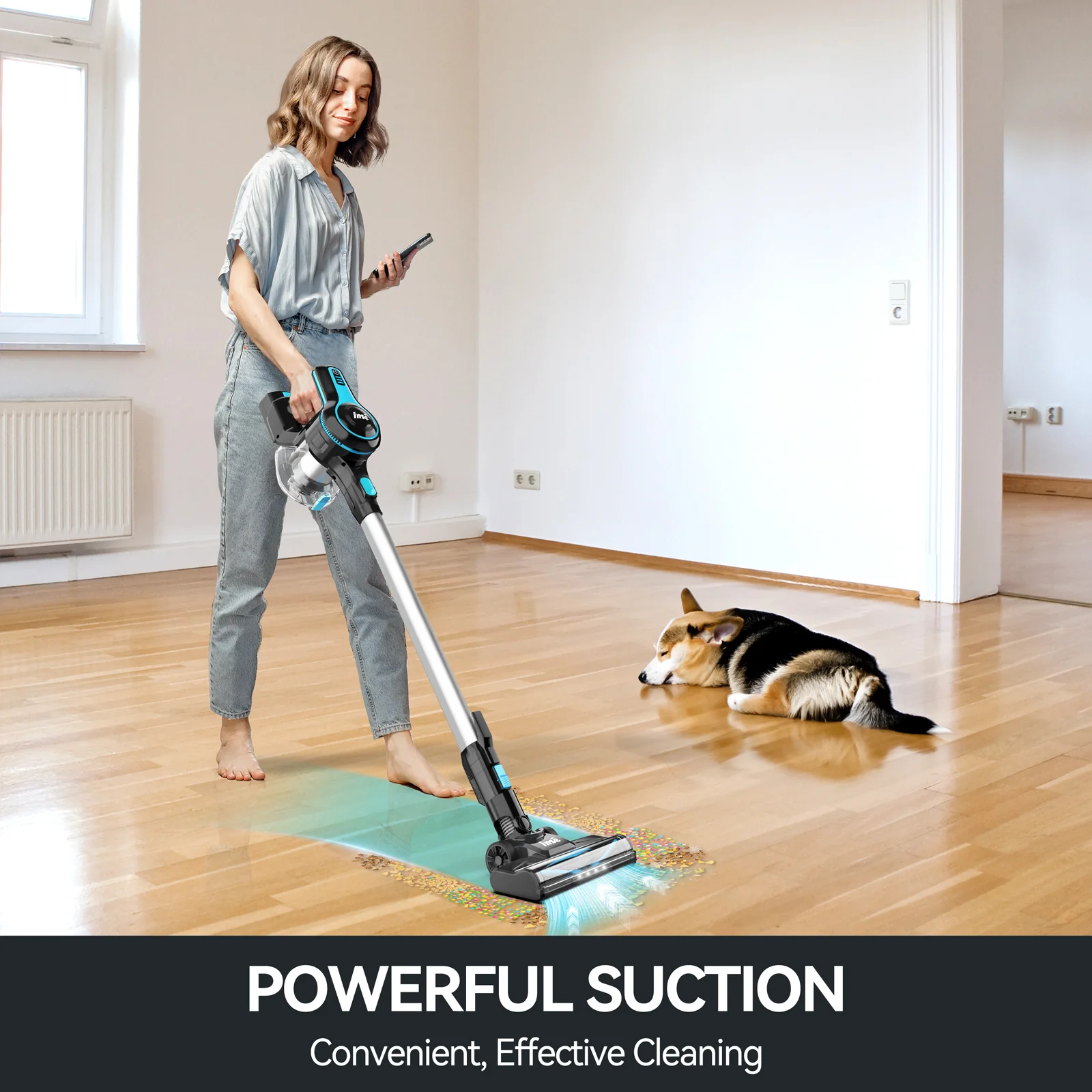 INSE Cordless Vacuum Cleaner,6-in-1 Rechargeable Stick Vacuum Lightweight for Carpet Hardfloor Pet Hair Home,N520 Blue - Image 4