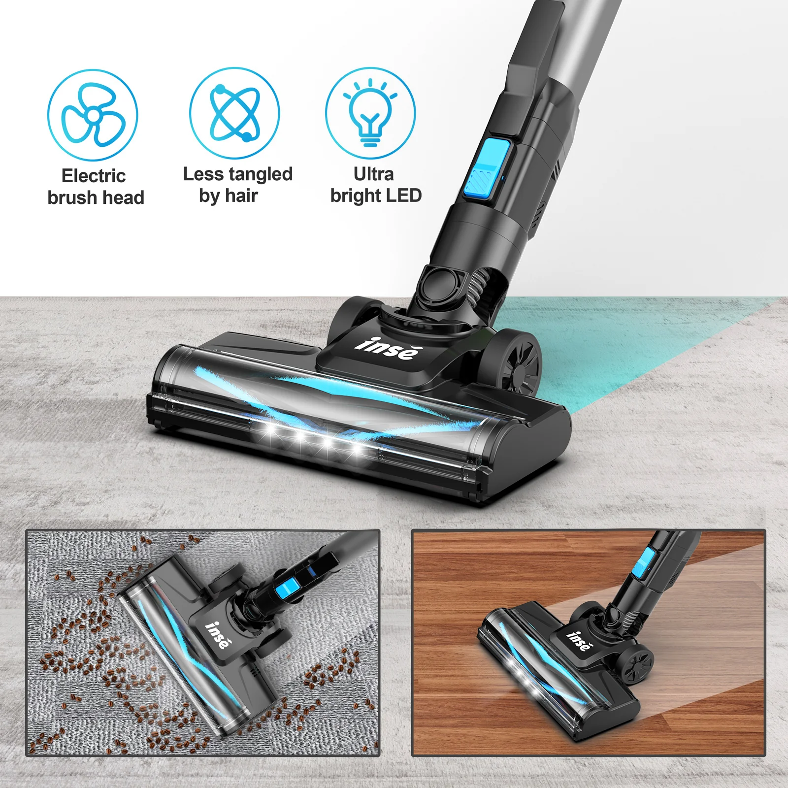 INSE Cordless Vacuum Cleaner,6-in-1 Rechargeable Stick Vacuum Lightweight for Carpet Hardfloor Pet Hair Home,N520 Blue - Image 8