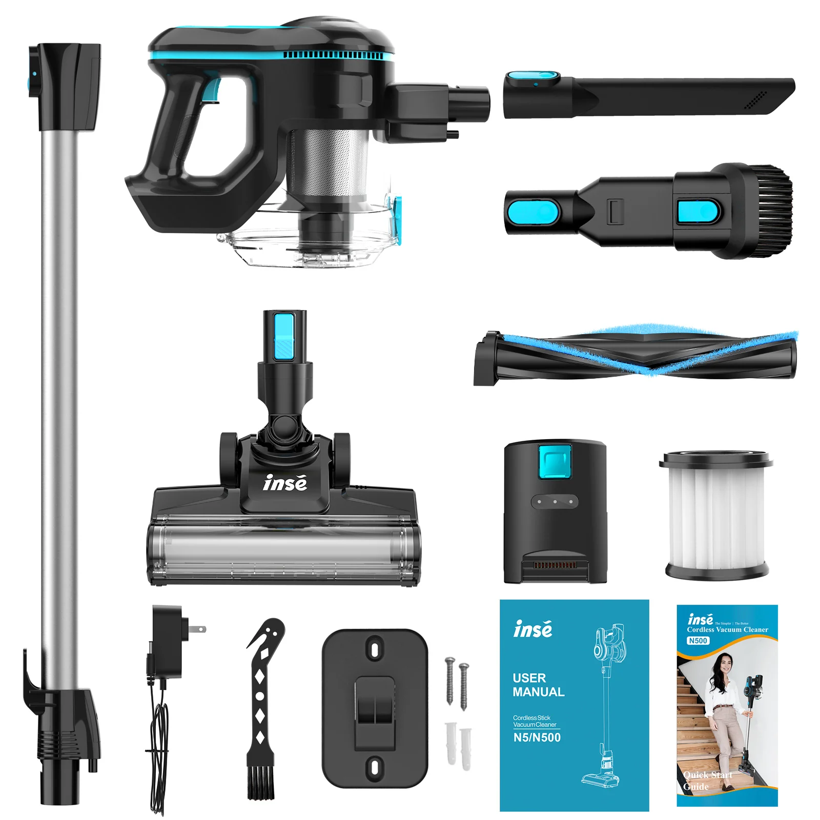 INSE Cordless Vacuum Cleaner,6-in-1 Rechargeable Stick Vacuum Lightweight for Carpet Hardfloor Pet Hair Home,N520 Blue - Image 9
