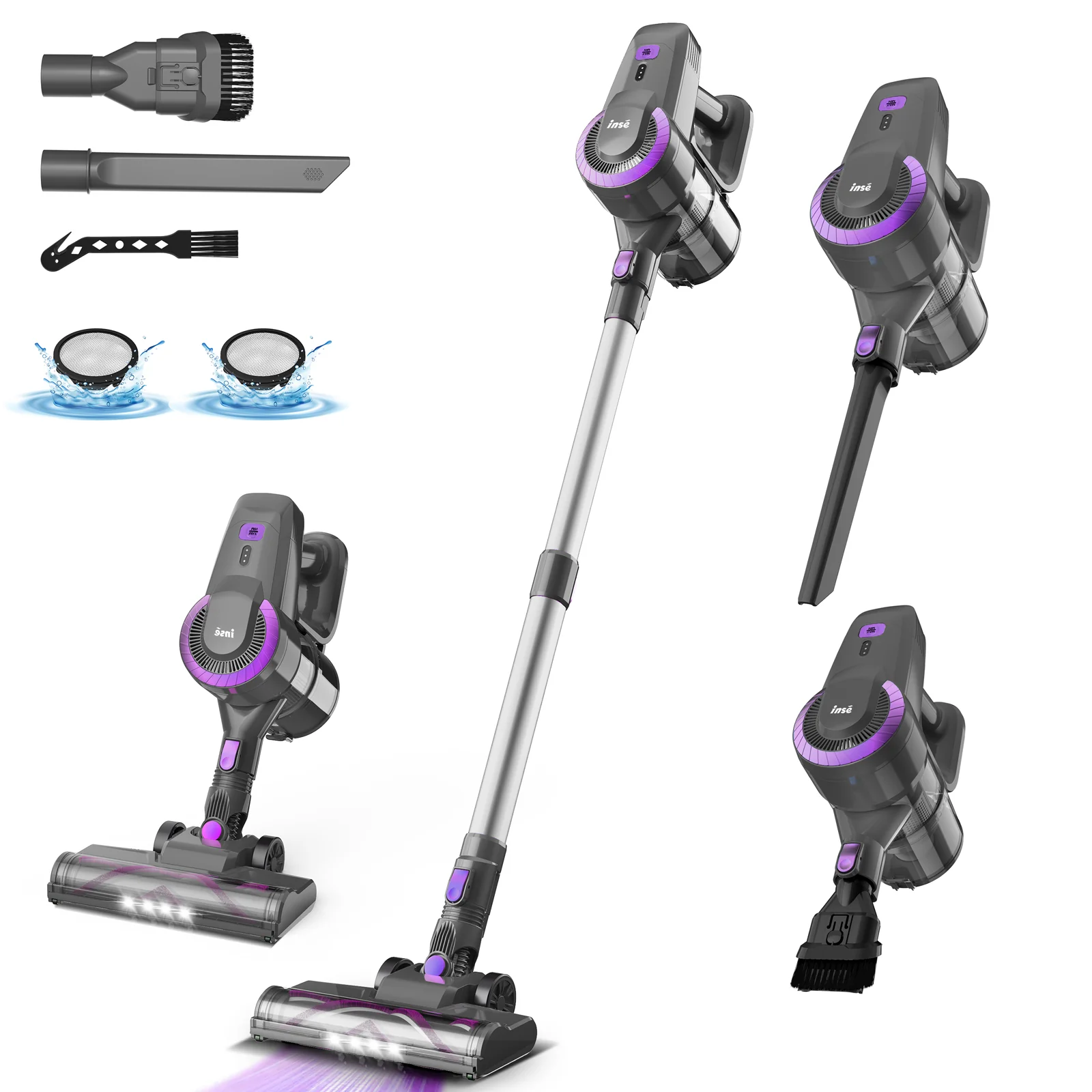 INSE Cordless Vacuum Cleaner,Ultra-Lightweight,LED Headlights,Removable Handheld Vacuum for Pet Hair Carpet Hardfloors,N3P Green - Image 2