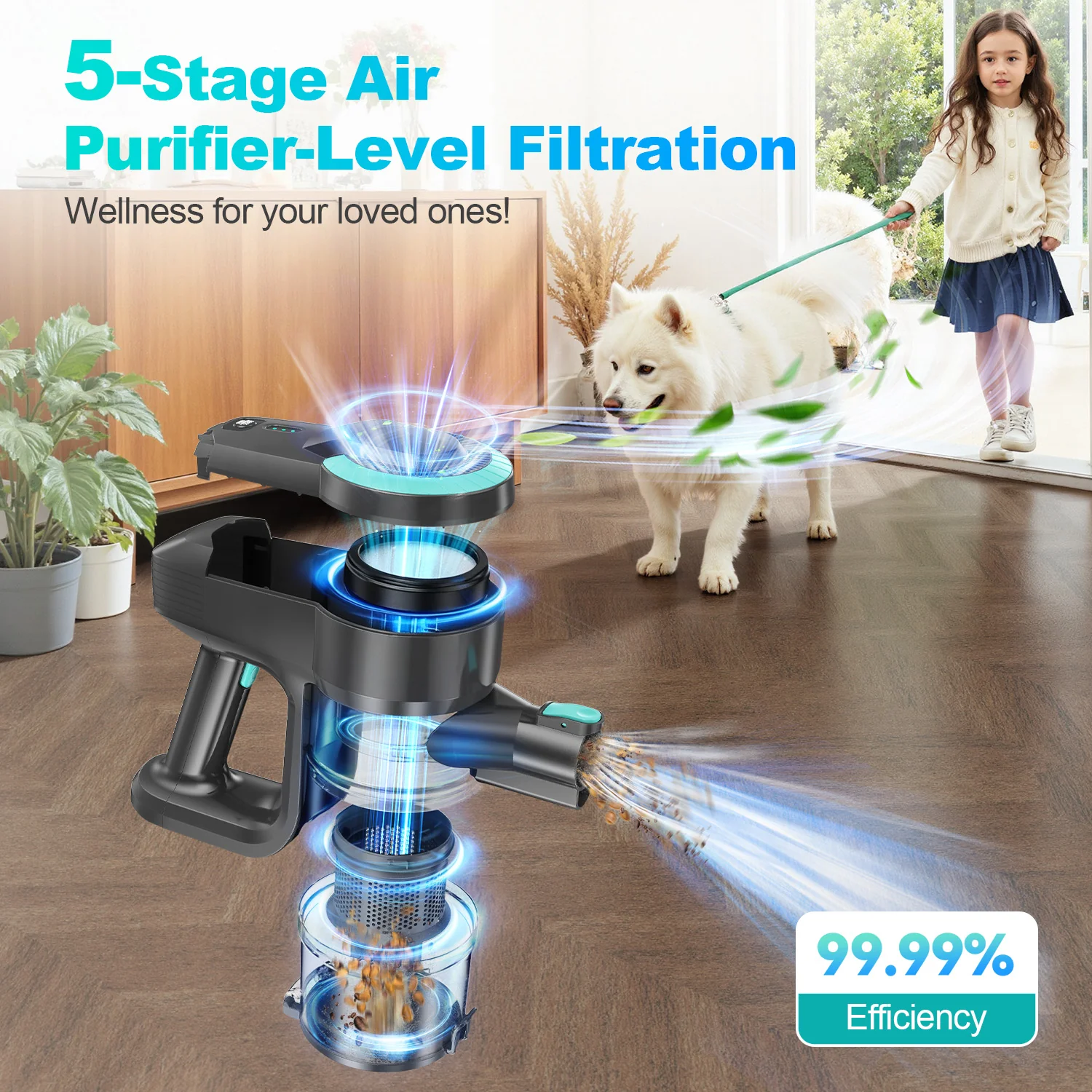 INSE Cordless Vacuum Cleaner,Ultra-Lightweight,LED Headlights,Removable Handheld Vacuum for Pet Hair Carpet Hardfloors,N3P Green - Image 4