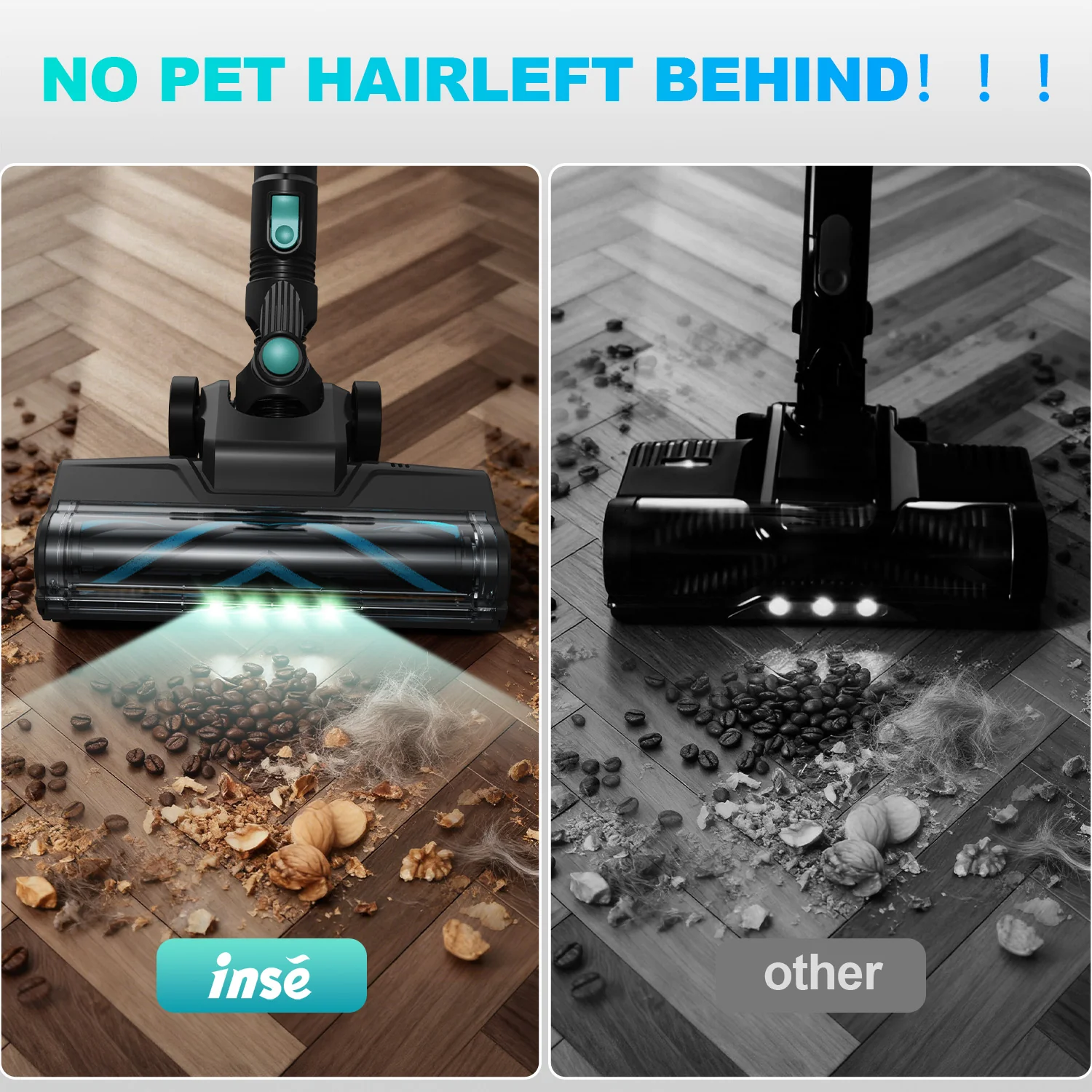 INSE Cordless Vacuum Cleaner,Ultra-Lightweight,LED Headlights,Removable Handheld Vacuum for Pet Hair Carpet Hardfloors,N3P Green - Image 5