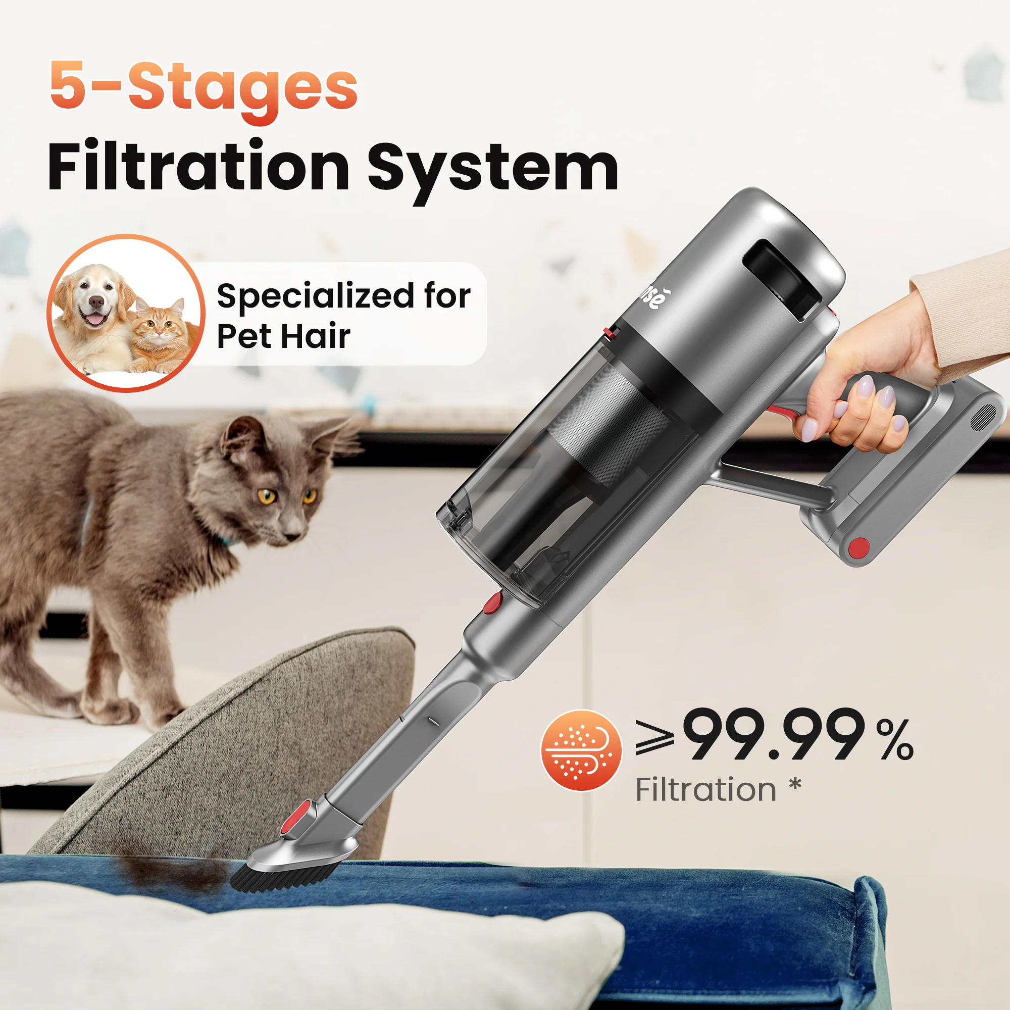 INSE Cordless Vacuum with 30Kpa Suction & 60 Mins Runtime, Stick Vacuum for Carpet, Tile, Pet Hair, Hardwood Floors, V120S - Image 13