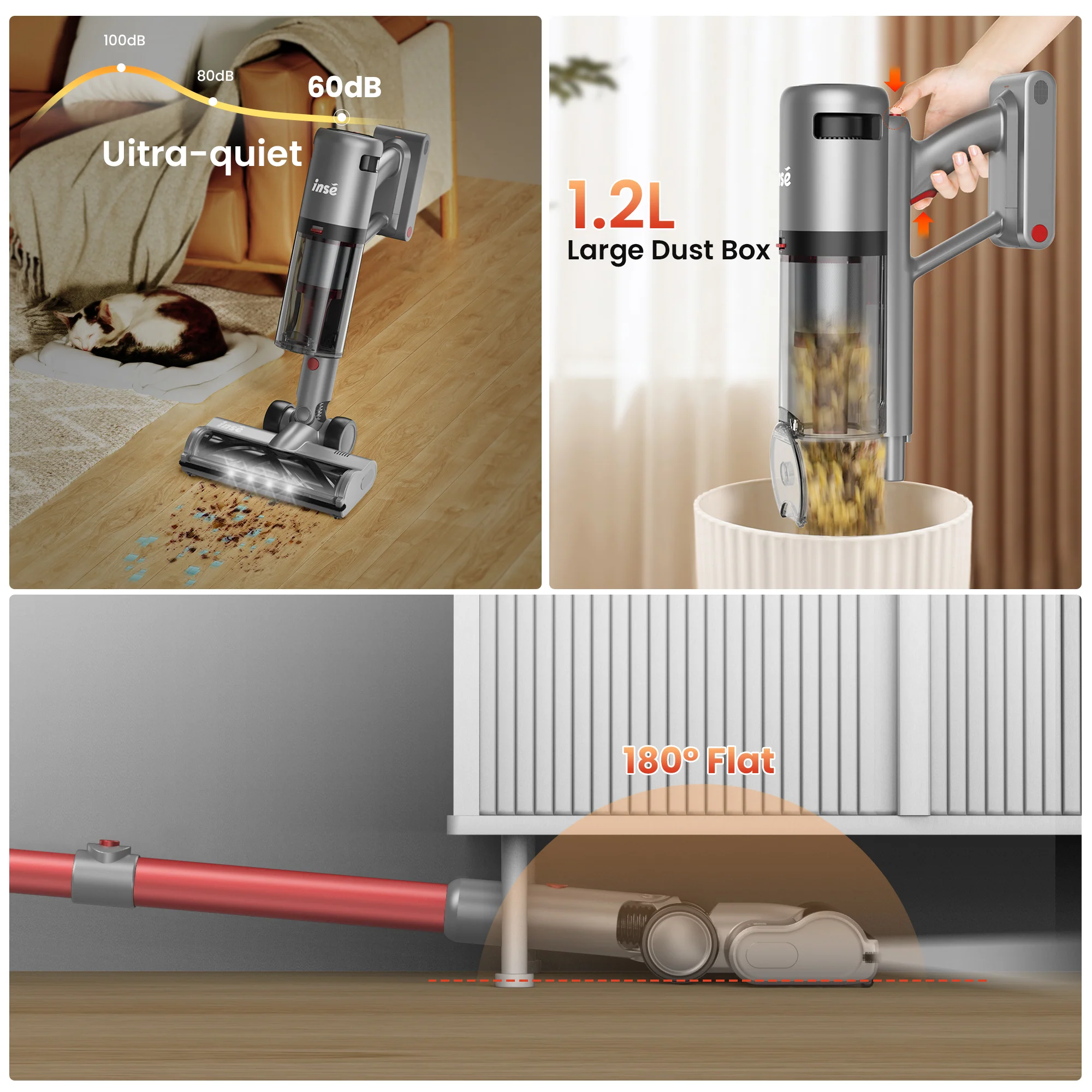 INSE Cordless Vacuum with 30Kpa Suction & 60 Mins Runtime, Stick Vacuum for Carpet, Tile, Pet Hair, Hardwood Floors, V120S - Image 15