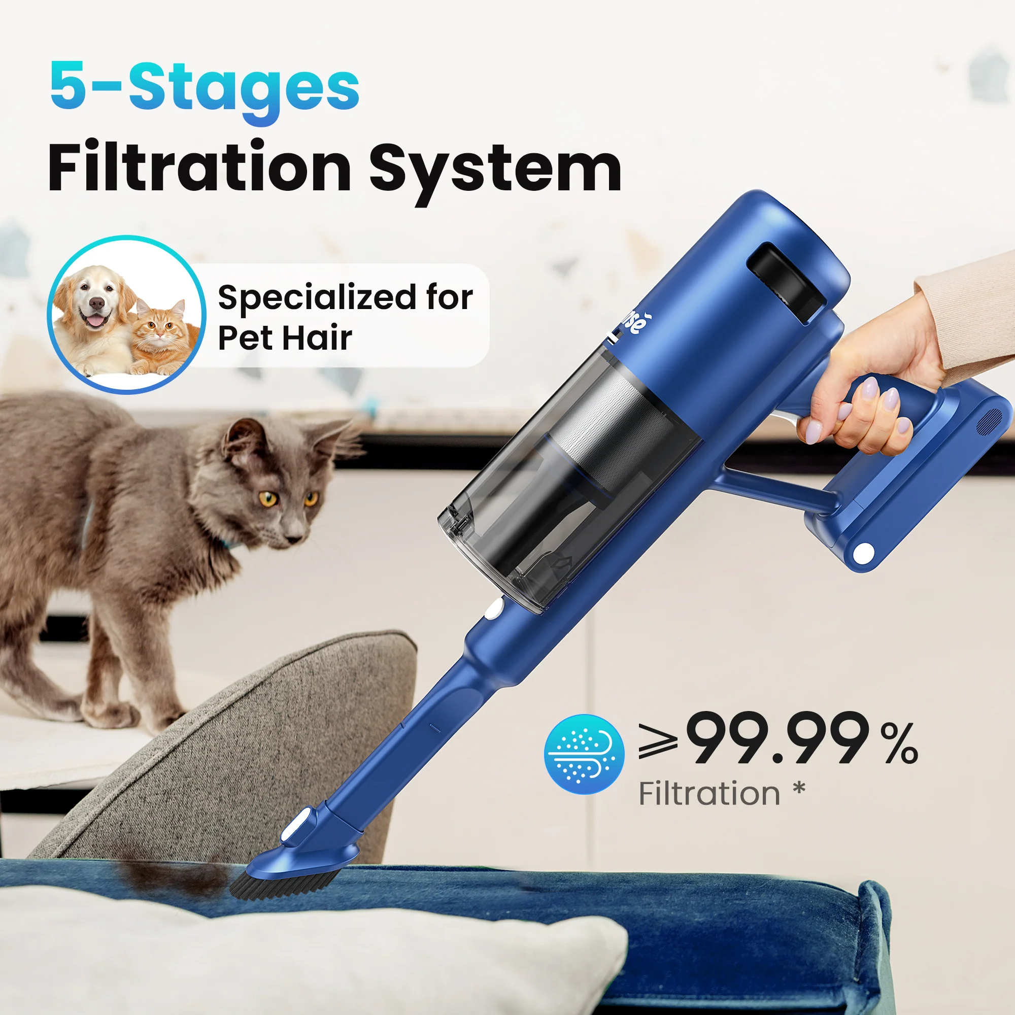 INSE Cordless Vacuum with 30Kpa Suction & 60 Mins Runtime, Stick Vacuum for Carpet, Tile, Pet Hair, Hardwood Floors, V120S - Image 3