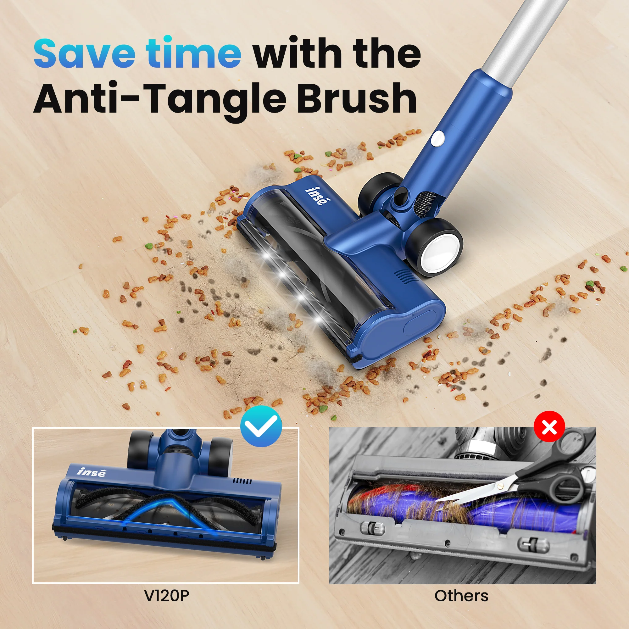 INSE Cordless Vacuum with 30Kpa Suction & 60 Mins Runtime, Stick Vacuum for Carpet, Tile, Pet Hair, Hardwood Floors, V120S - Image 6