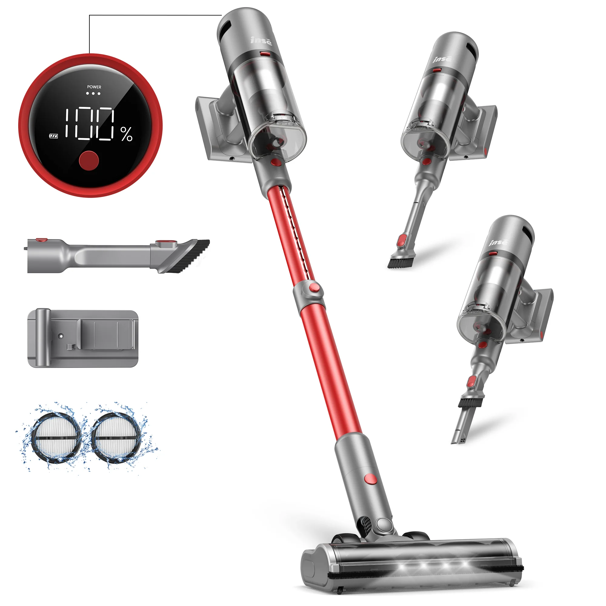 INSE Cordless Vacuum with 30Kpa Suction & 60 Mins Runtime, Stick Vacuum for Carpet, Tile, Pet Hair, Hardwood Floors, V120S - Image 9
