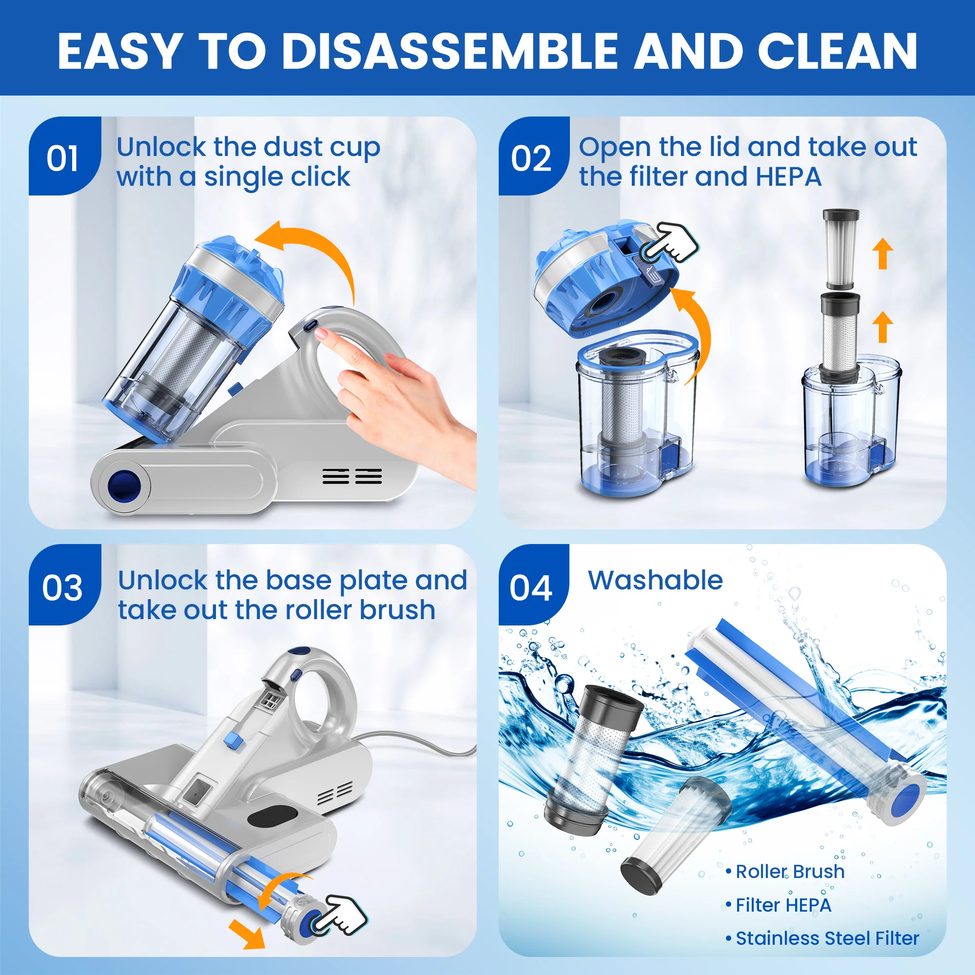 INSE Light Bed Vac Cleaner with HEPA Filter for Mattress Sofa Cirb Bed, M1 - Image 10