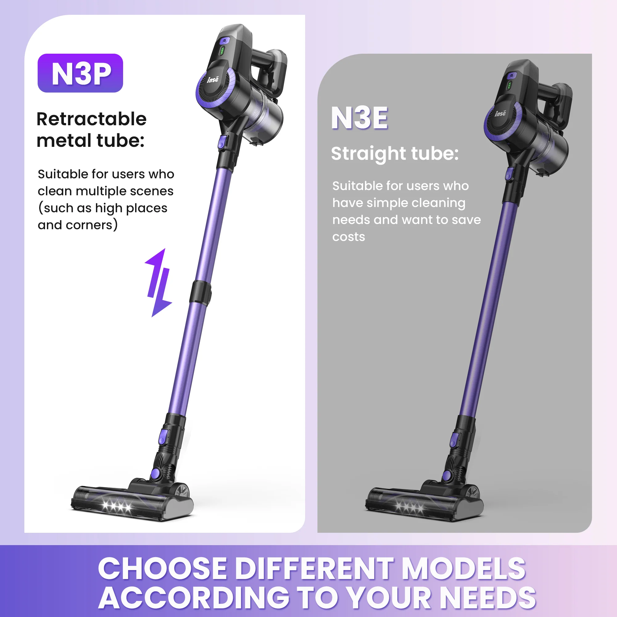 INSE Lightweight Cordless Stick Vacuum Cleaner for Carpet Hardwood Floor Pet Hair, N3P & N3E - Image 3