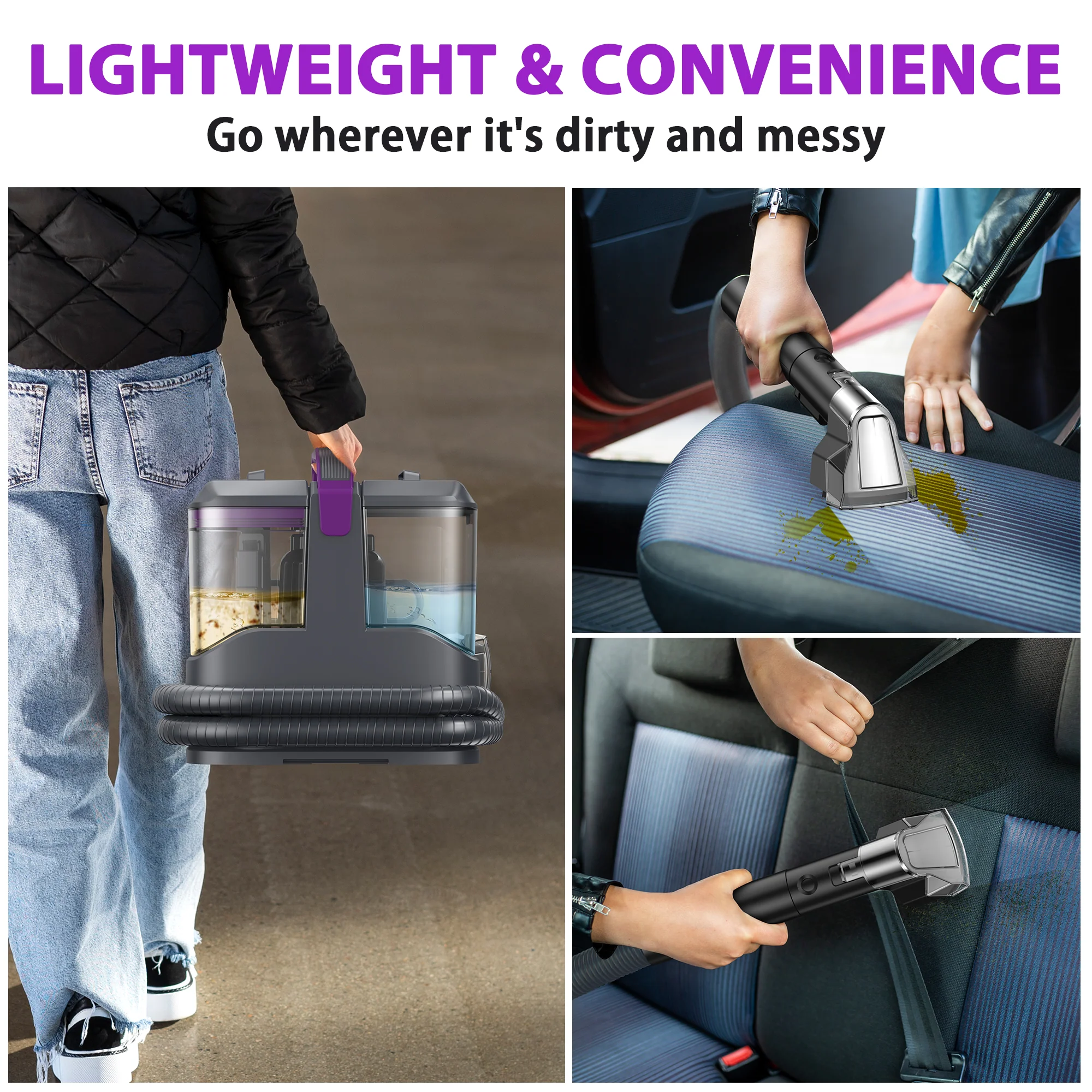 INSE Portable Carpet and Upholstery Vacuum Cleaner, Includes 8.5oz Stain Lifter, C9 - Image 3
