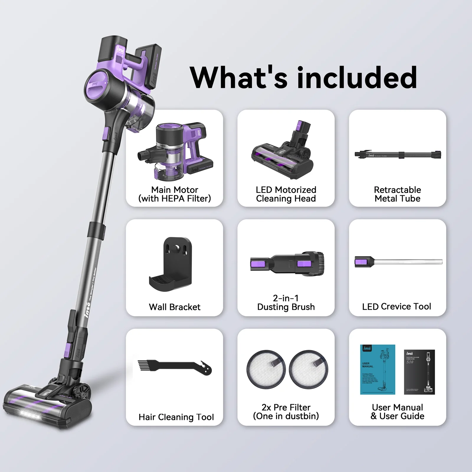 INSE S10 Cordless Vacuum For Pet Hair Power Saving with 26Kpa Powerful Suction - Image 6