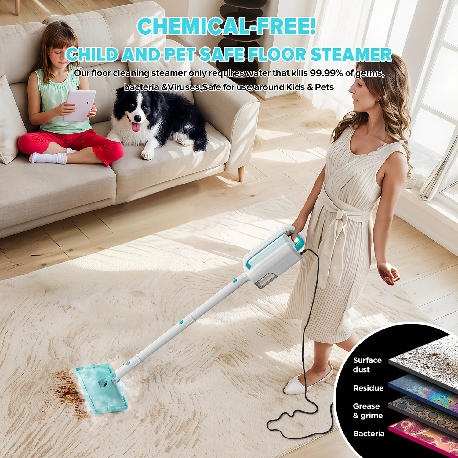 INSE Steam Mop,All-in-One Scrubbing and Sanitizing Detachable Floor Steamer,11 Accessories for Upholstery,Carpet & Furniture,F1 - Image 3