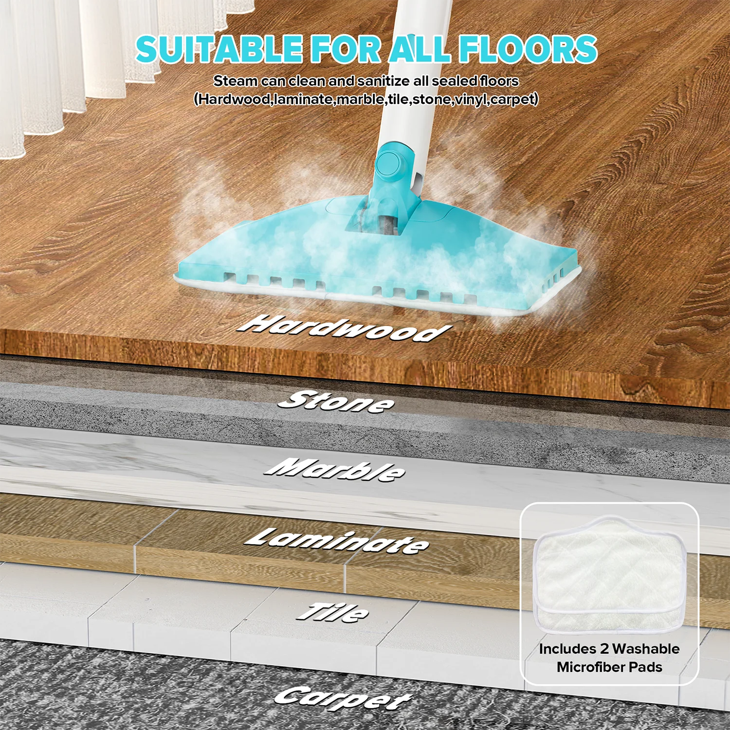 INSE Steam Mop,All-in-One Scrubbing and Sanitizing Detachable Floor Steamer,11 Accessories for Upholstery,Carpet & Furniture,F1 - Image 4