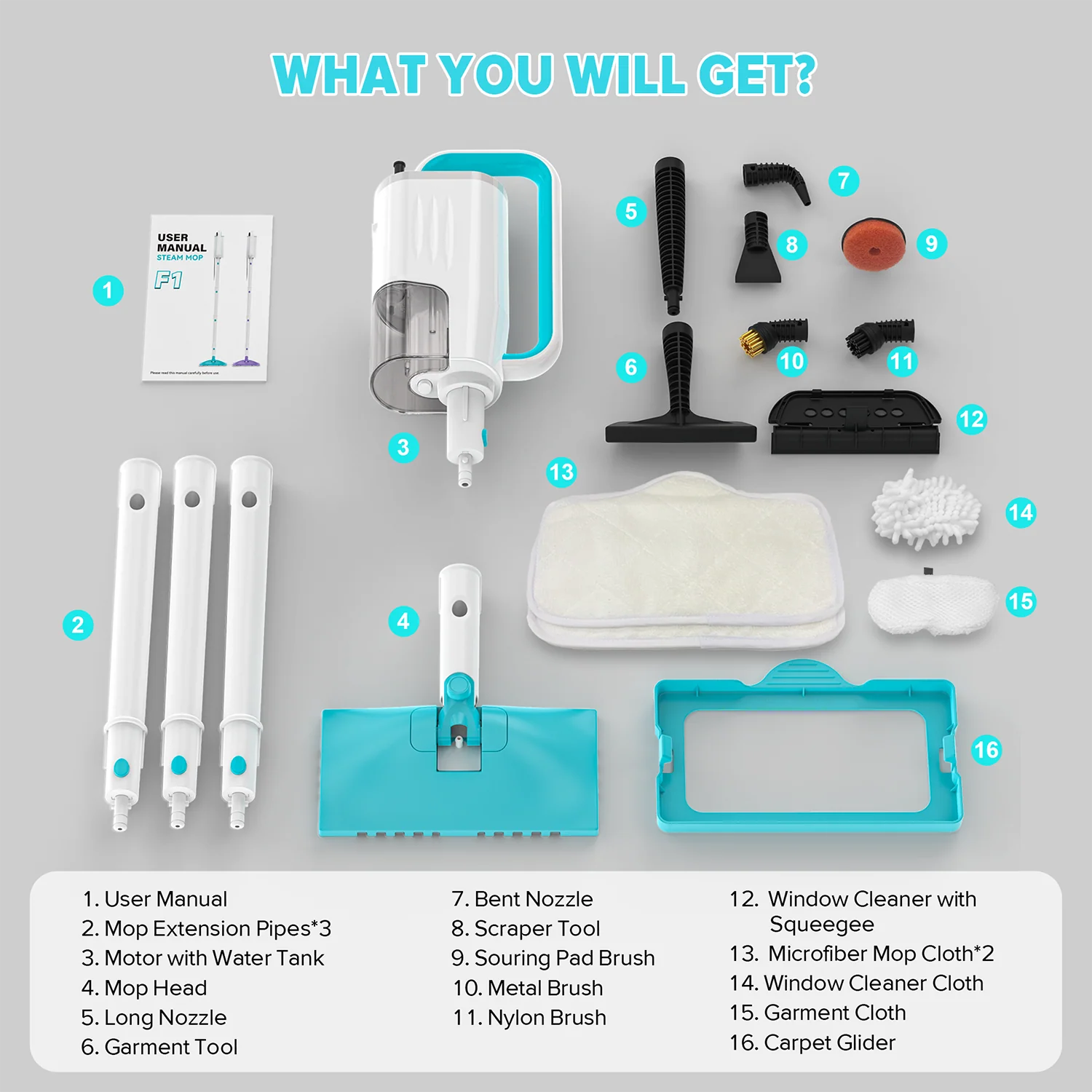 INSE Steam Mop,All-in-One Scrubbing and Sanitizing Detachable Floor Steamer,11 Accessories for Upholstery,Carpet & Furniture,F1 - Image 7