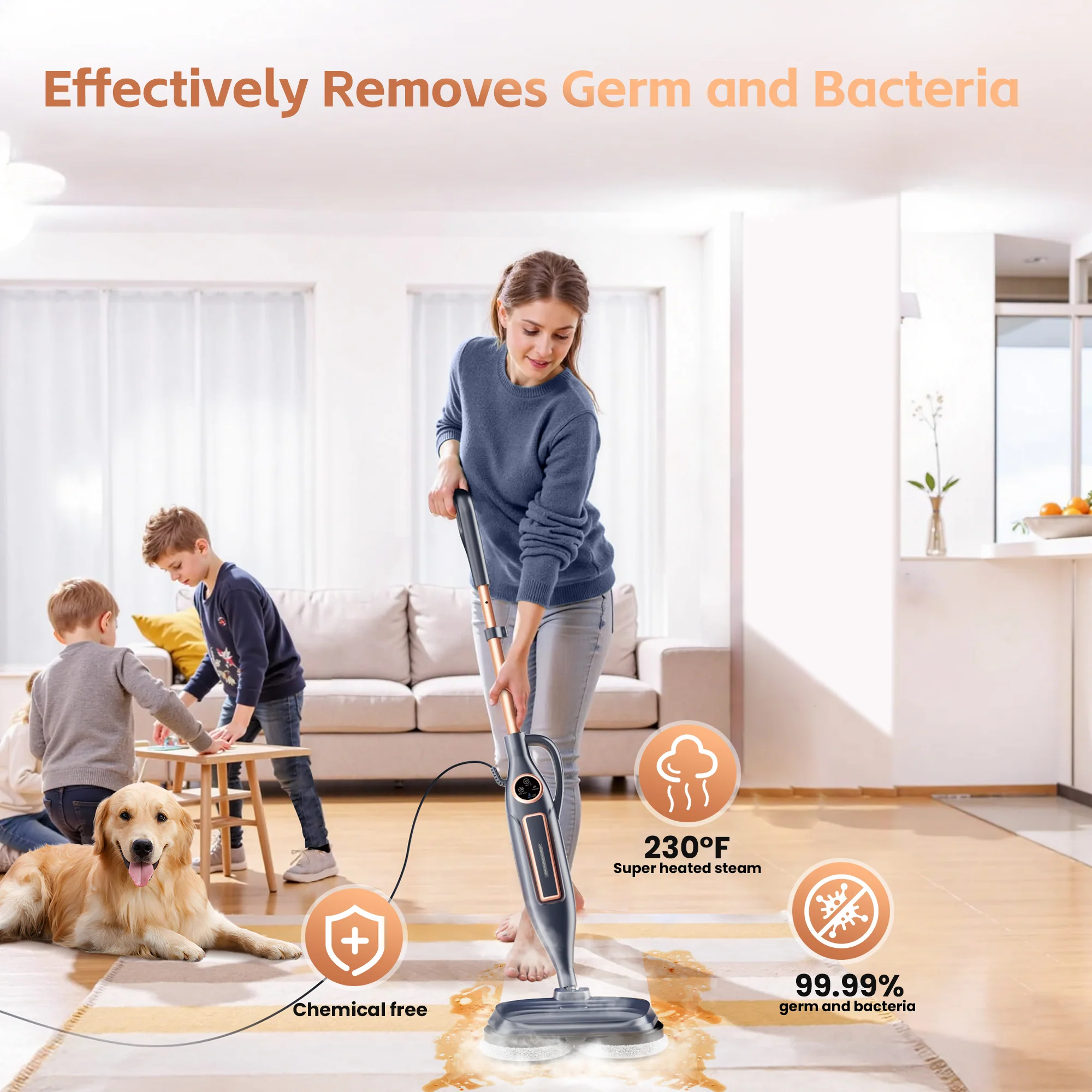 INSE Steam Mop with Rotating Pads, 10 in 1 Vacmop for Hardwood Floor, VM6 - Image 3