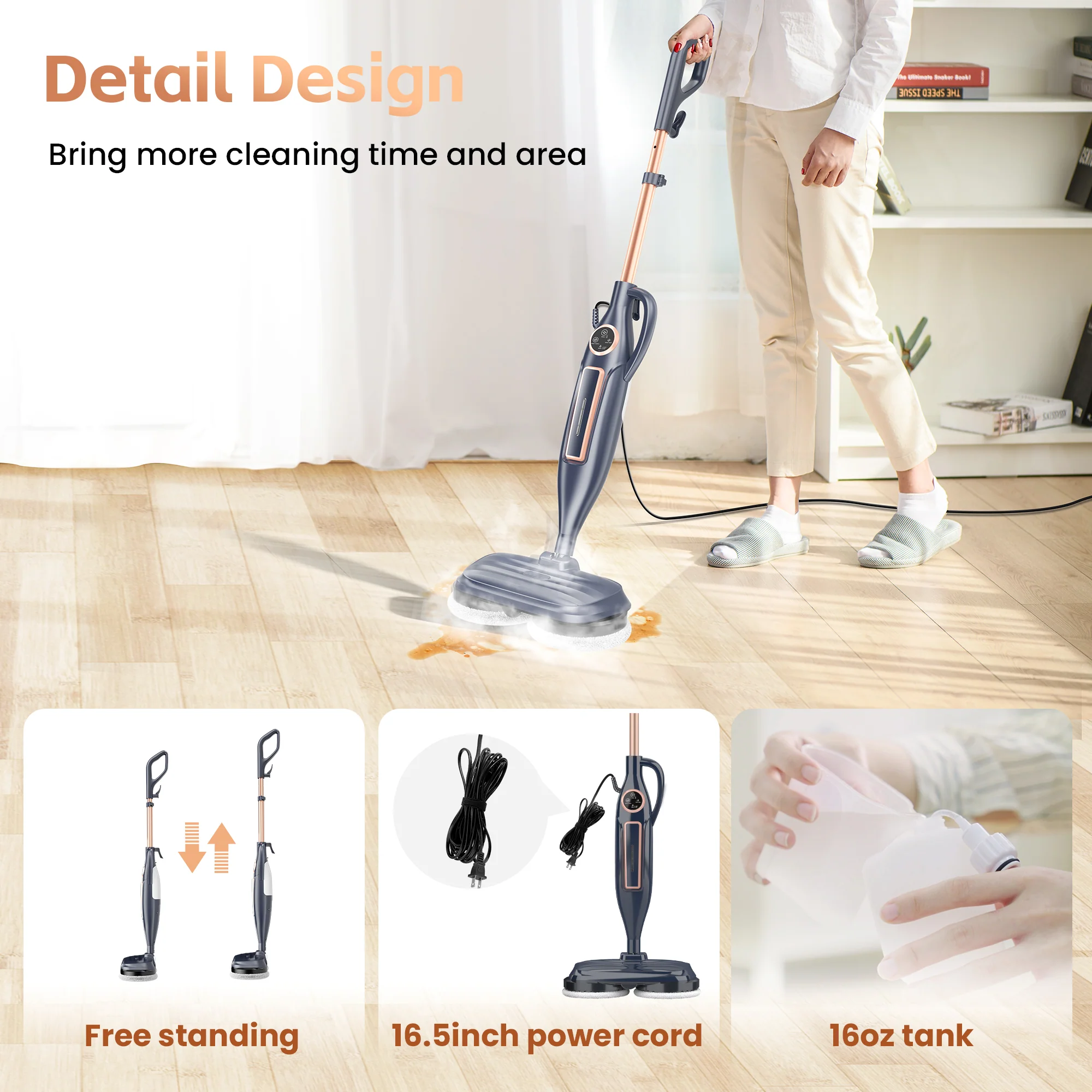 INSE Steam Mop with Rotating Pads, 10 in 1 Vacmop for Hardwood Floor, VM6 - Image 6