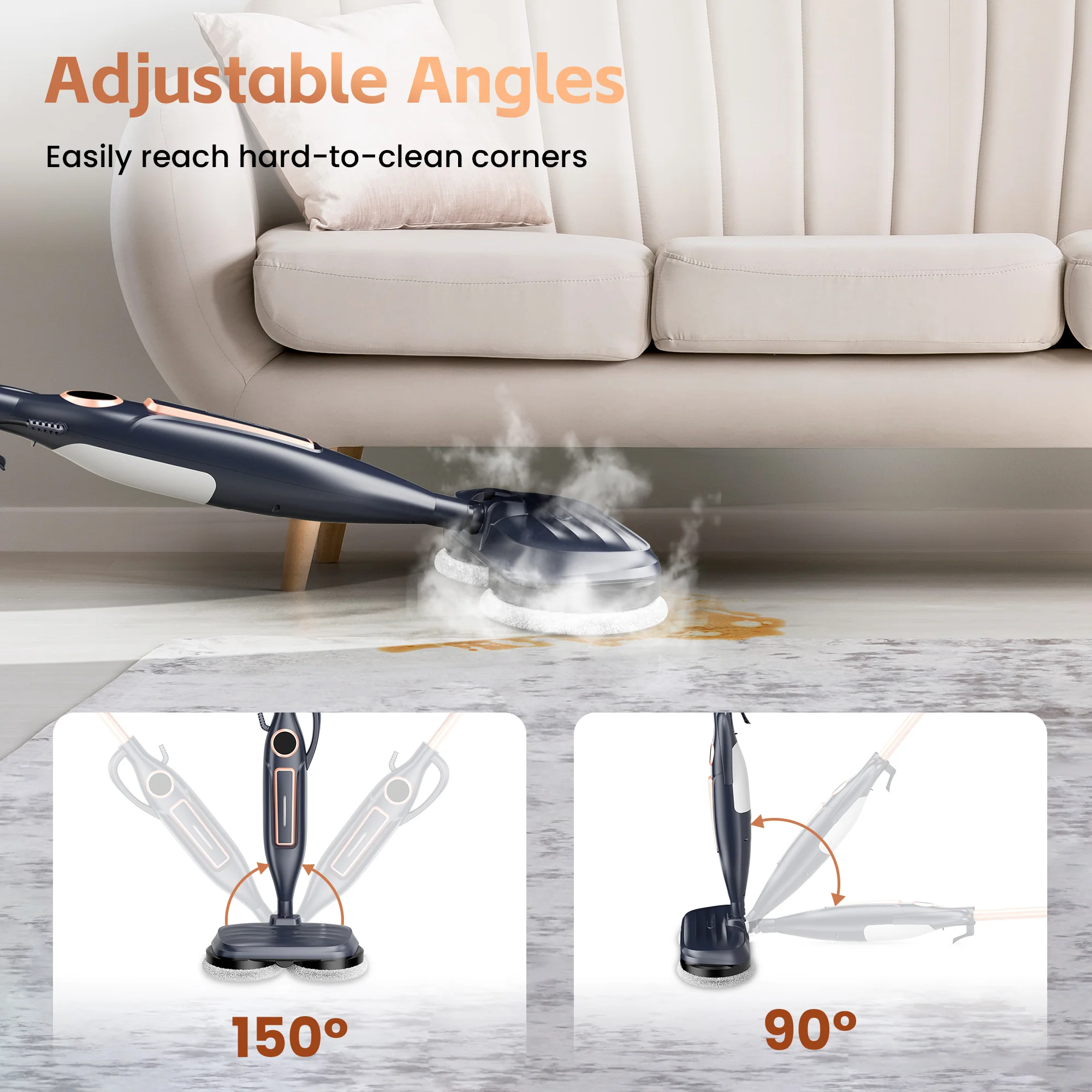 INSE Steam Mop with Rotating Pads, 10 in 1 Vacmop for Hardwood Floor, VM6 - Image 7