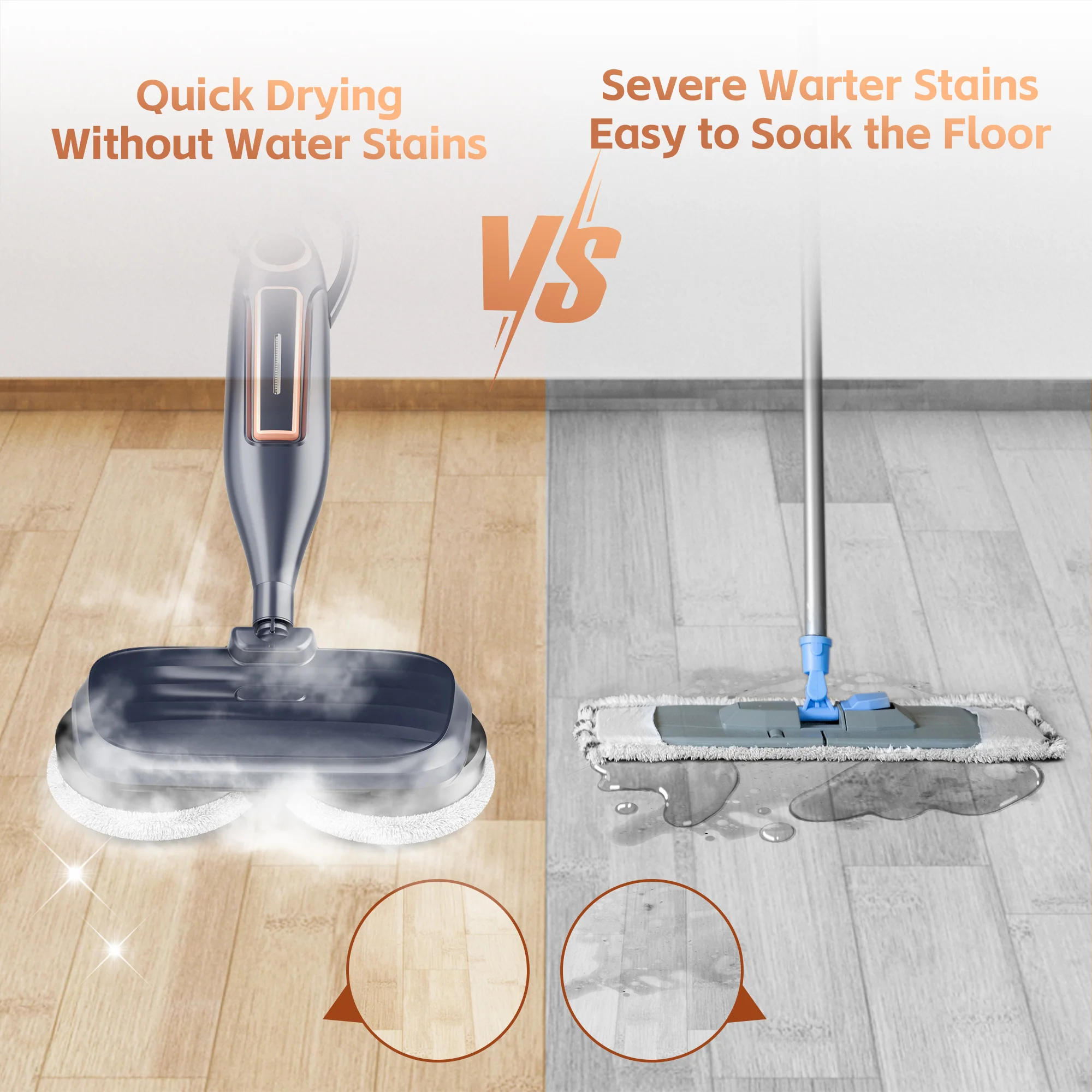 INSE Steam Mop with Rotating Pads, 10 in 1 Vacmop for Hardwood Floor, VM6 - Image 8