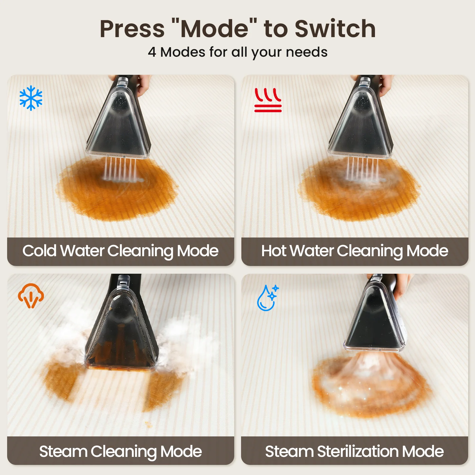 Steam Carpet Cleaner with 18KPa Deep Steam Cleaning, Portable Upholstery Cleaner Machine for Kitchen, Sofa, Pets Stains, Carpet, Car, with 10 Pcs Steam Cleaning Tool Set - Image 4