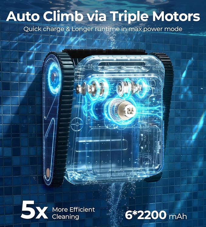U8 Cordless Robotic Pool Cleaner for Walls & Waterline, Automatically Climbs & Cleans, No Hand-Scrubbing, Auto-Docking, 150min Runtime Pool Vacuum Robot for Inground Pools up to 2600 Sq.ft - Image 3