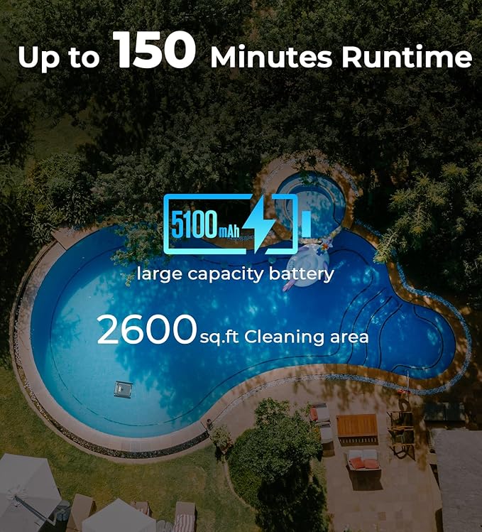 U8 Cordless Robotic Pool Cleaner for Walls & Waterline, Automatically Climbs & Cleans, No Hand-Scrubbing, Auto-Docking, 150min Runtime Pool Vacuum Robot for Inground Pools up to 2600 Sq.ft - Image 6