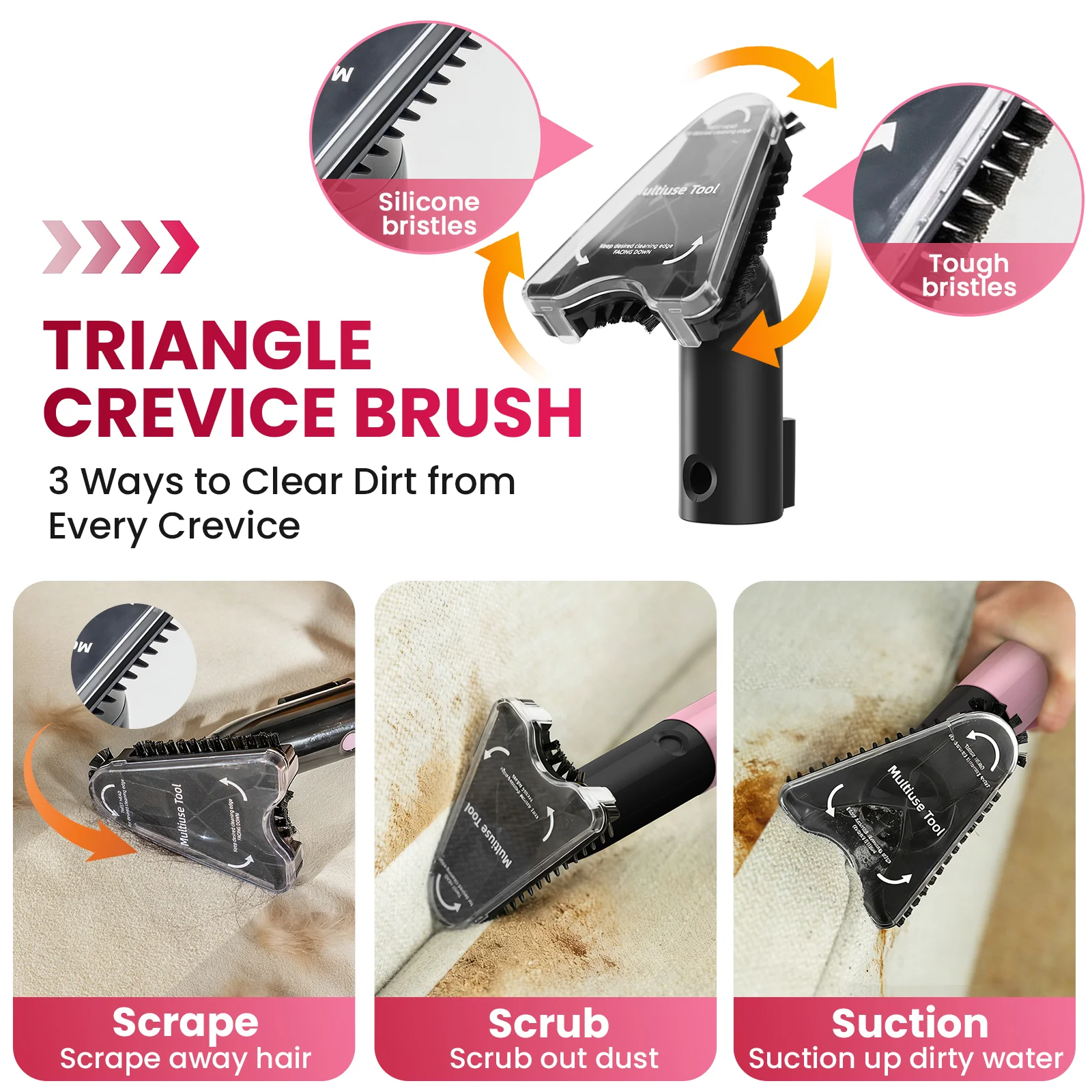 Upholstery Carpet Vacuum Cleaner, 18KPa Suction Spot Cleaning Machine for Pet Stains, Carpets, Sofa, Car Seats, Mattress, with 3 Multipurpose Cleaning Tools, 6'' Deep Cleaning Brush | Portable 3-in-1 Little Pink C9S - Image 11