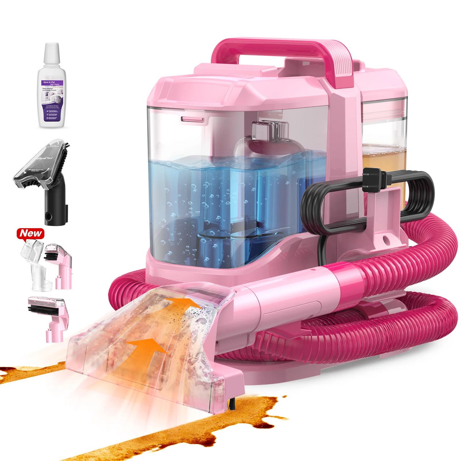 Upholstery Carpet Vacuum Cleaner, 18KPa Suction Spot Cleaning Machine for Pet Stains, Carpets, Sofa, Car Seats, Mattress, with 3 Multipurpose Cleaning Tools, 6'' Deep Cleaning Brush | Portable 3-in-1 Little Pink C9S - Image 13