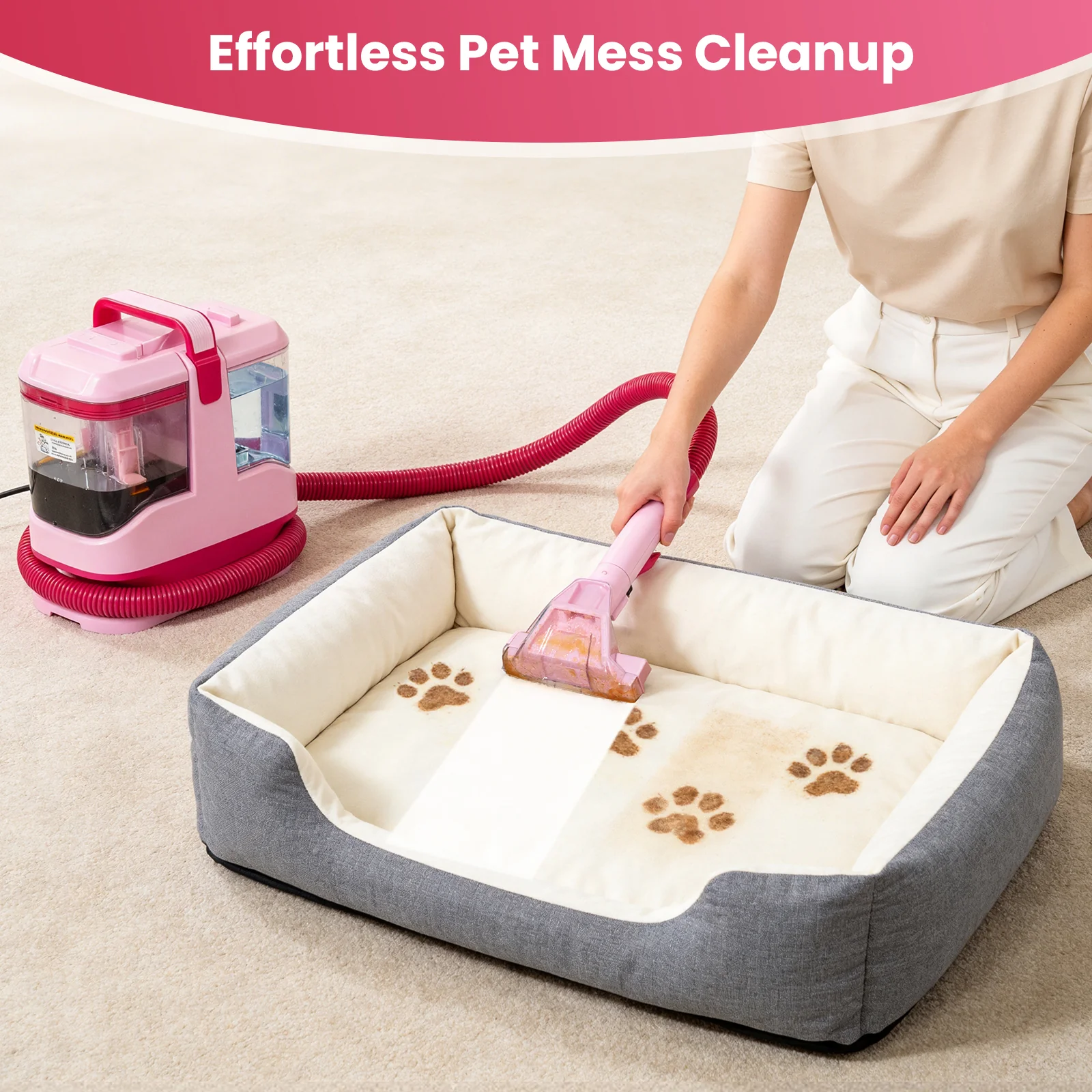 Upholstery Carpet Vacuum Cleaner, 18KPa Suction Spot Cleaning Machine for Pet Stains, Carpets, Sofa, Car Seats, Mattress, with 3 Multipurpose Cleaning Tools, 6'' Deep Cleaning Brush | Portable 3-in-1 Little Pink C9S - Image 14