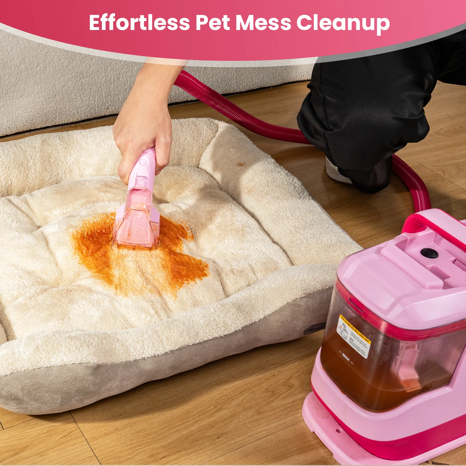 Upholstery Carpet Vacuum Cleaner, 18KPa Suction Spot Cleaning Machine for Pet Stains, Carpets, Sofa, Car Seats, Mattress, with 3 Multipurpose Cleaning Tools, 6'' Deep Cleaning Brush | Portable 3-in-1 Little Pink C9S - Image 5
